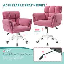 EnHomee Home Office Chair With Wheels & Side Pockets Vanity Chair Adjustable Height Soft Upholstered Modern Desk Chair With Backrest & Arm For Bedroom, Pink - Hồng - Xem 5