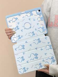 1 Piece, IPad 10/9/11th 2025 Double-Sided High-Definition Printed Blue Bow Pattern Rotating Tablet Case, Transparent Acrylic Back Cover, Wear-Resistant And Anti Drop, Automatic Wake-Up/Sleep, Multi Angle Support With Pen Slot, Essential For Office And Study, Non-Magnetic Protective Case, 2026 Christmas/New Year Gift - Blue - View 7