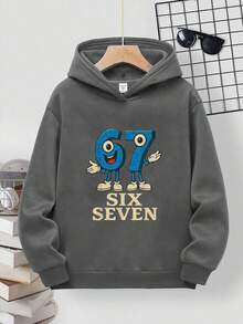 Tween Boy休閒連帽衛衣，保暖加絨襯裡，oversize運動衫，適合秋冬季節，全年齡段舒適款，67數字圖案印花，卡通動畫趣味數字67印花設計，年輕學生穿著/街頭風/休閒/時尚/日常/運動/大學穿搭，春夏季，適合購物，上學，旅行返校節，畢業典禮，Ader，Aderg， niño，ragazzo，felpe bambino，ropa niño，sudadera，baloncesto，frozen，pullover，hoodie，ropa de niños，sudadera negra，regalo ragazzo，felpe ragazze - 灰色 - 查看 9