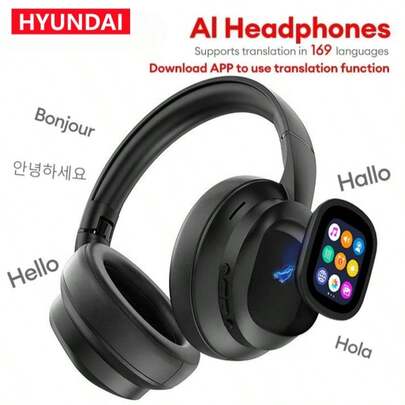  Casque sans fil Bluetooth 6.0 HYUNDAI X1PRO, écouteurs de traduction IA, plus de 100 langues, avec contrôle tactile magnétique et écran LED