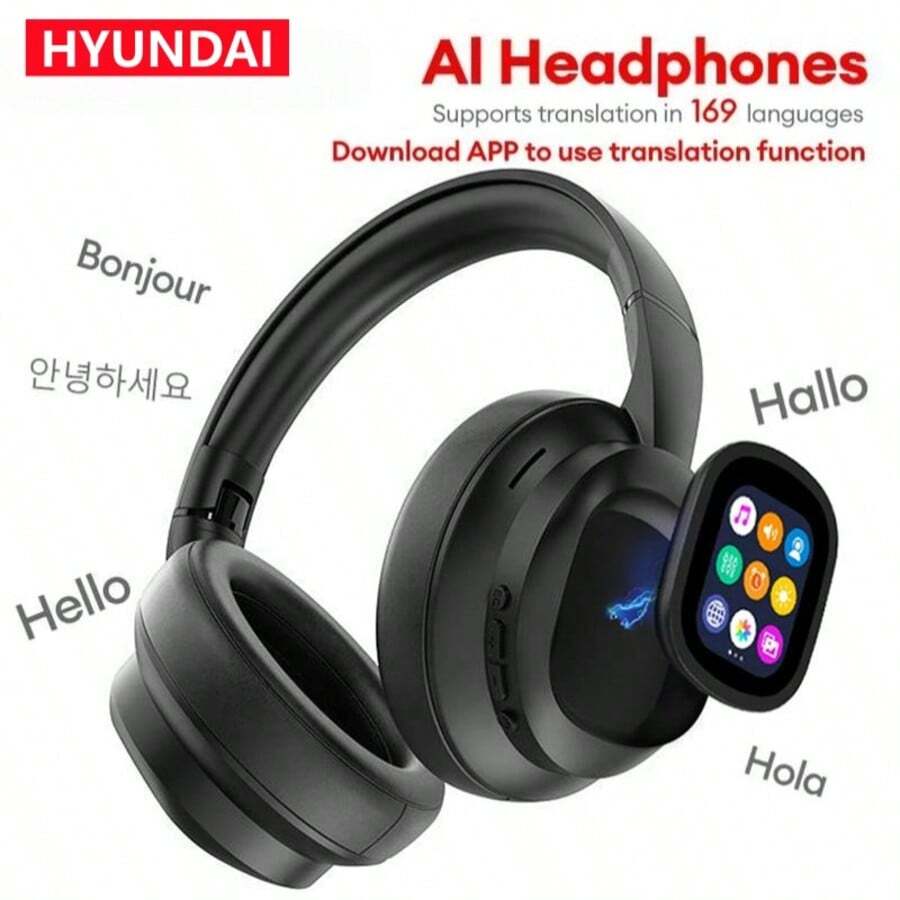 HYUNDAI X1PRO Wireless Bluetooth 6.0 Headphone,AI Translation Earphones,100+Languages,With Magnetic Touch Control LED Screen - one-size - View 1
