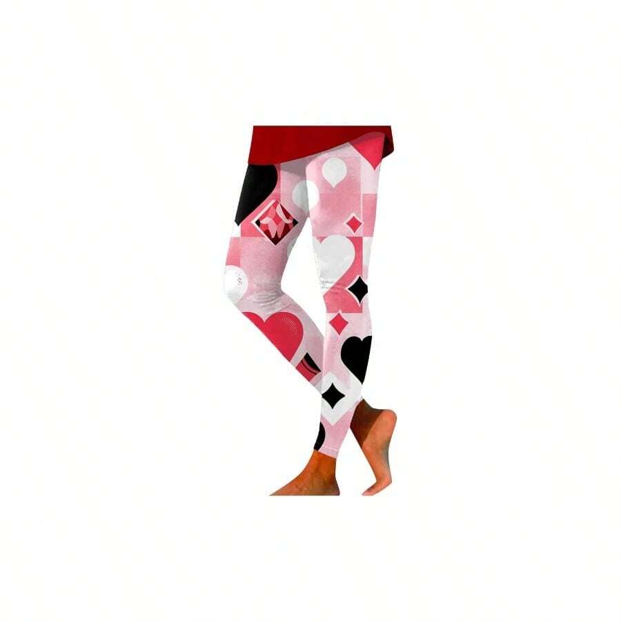 Leggings deportivos ajustados y cmodos para el da de San Valentn con estampado de cintura alta, para mujeres y mujeres - negro - + G - Ver 1