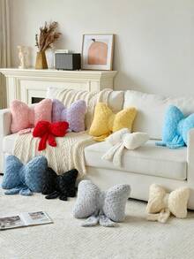 Rose Velvet Bow-Adorned Throw Pillow Adds A Delightful Touch Of Charm To Living Room Sofas, Bedroom Headboards, And Other Home Spaces Makes A Wonderful Gift - White - View 5