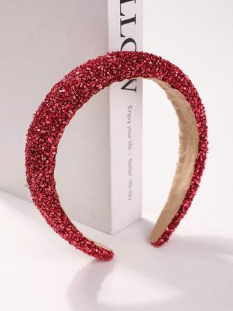 1件红色几何图案多巴胺色复古彩色串珠发箍，夏季时尚女装配饰