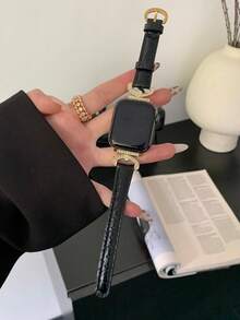 1pc Crocodile Grain Metal Rhinestone Band, Casual White, Apricot, Burgundy, Khaki, Brown, Purple, Black, Simple & Elegant Leather Strap For 49mm, 41mm, 40mm, 38mm, 45mm, 44mm, 42mm, 41mm Series 11, 10, 9, 8, 7, 6, 5, 4, 3, 2, 1, Ultra, SE - Multicolor - View 6