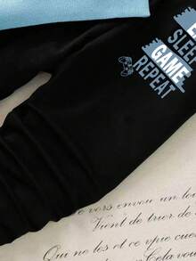 Boys Letter Graphic Sweatshirt With Matching Sweatpants, Fashionable Outfit For Autumn/Winter