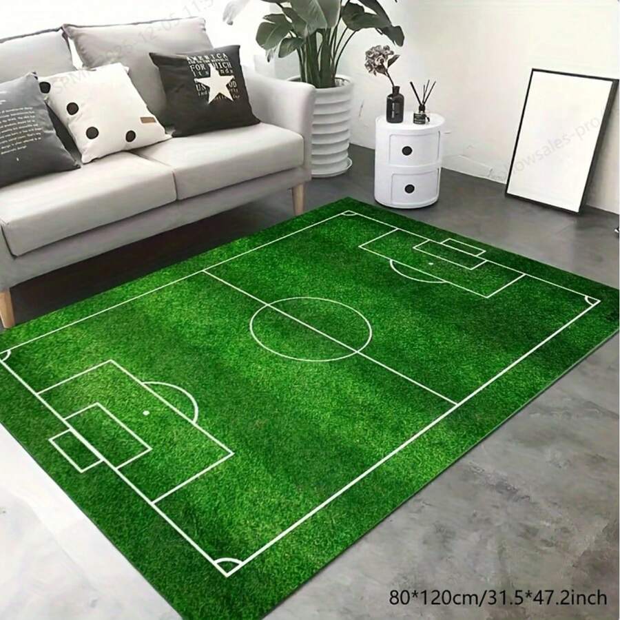 1 Piece Football Field Carpet - Non-Slip Soft Carpet Mat With Green Grass Painted Lines, Suitable For Indoor/Outdoor Sports And Yoga - Home Decor - Green - View 1