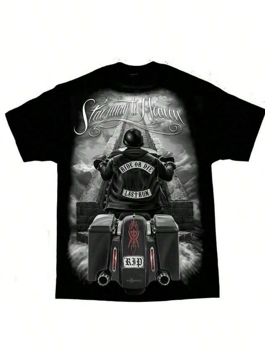 DAVID GONZALES DGA RIDE OR DIE STAIRWAY TO HEAVEN SKULL OUTLAW T SHIRT - Black - View 1