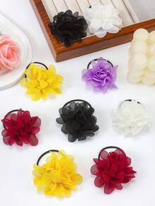 10个彩色3D雪纺花朵发圈，超仙女玫瑰花发绳，高弹力不伤发，可爱女孩日常及派对发饰 - 彩色 - 查看 8