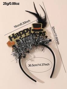 1pc Women's Headband With Gold, Silver, Black Feather, Shiny Ribbons, 2026 New Year Decoration Happy New Year Party Headpiece, Suitable For New Year Ball, Gathering, Party Matching, Hair Band, Hair Hoop - Black - View 6