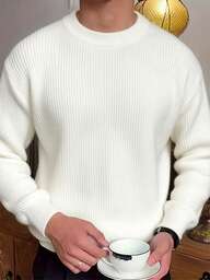 Erkekler İçin Tek Renk Yuvarlak Yaka Uzun Kollu Günlük Kazak, Günlük Giyim, Sonbahar/Kış ve Sonbahar İçin Çok Yönlü