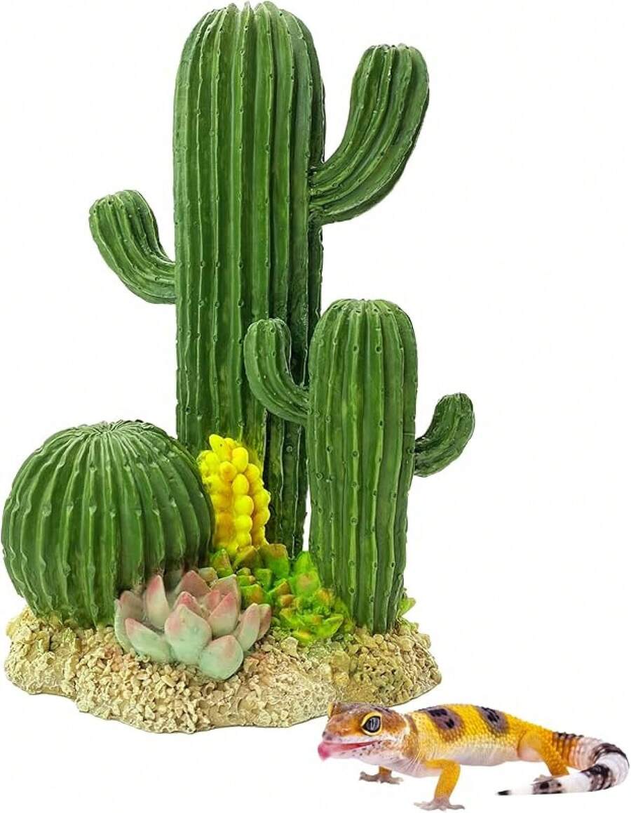 Decoración de tanque de reptiles, escondite de lagarto y plantas cuevas, decoraciones de terrario, cactus de resina, desierto, acuario, tanque de hábitat, accesorios para dragón barbudo, camaleón, leopardo, gecko, serpiente (cactus) - Cactus - Ver 1