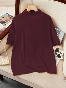 [Góry] Elegancki golf damski z krótkim rękawem, dzianinowy top BuyK, miękki materiał, klasyczny i uniwersalny, odpowiedni na wiele okazji