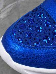 Women's Lace-Up Comfortable Casual Sports Shoes, Sequin Design Fashion Sneakers, Lightweight Running Shoes - Blue - View 10