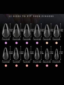 600片短杏仁形美甲贴片，预成型亚克力美甲贴片，半哑光全覆盖美甲贴片，方形透明凝胶按压式假指甲，用于延长美甲，居家DIY美甲