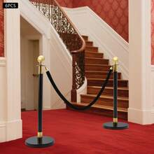 SanBouSi 6-Pack Barrier Post Kit With 4 Ropes, Stainless Steel, Black & Gold, Wind-Resistant Base, Easy Installation For Event Crowd Control & Queue Management - Gold and Black - View 2