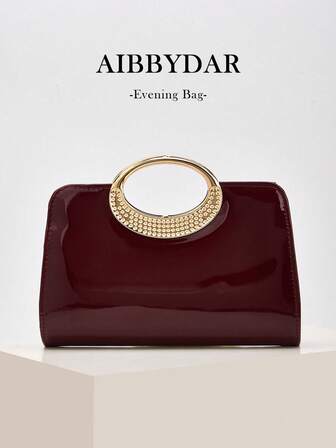 AIBBYDAR Bolso de noche para mujer, color rojo vino sólido, piel de PU, clásico, elegante, sofisticado, adecuado para vestidos de noche, bolso de mano, correa para el hombro desmontable, bolsa de cosméticos compacta, cartera, adecuado para reuniones, bodas, fiestas, bailes, eventos festivos, banquetes