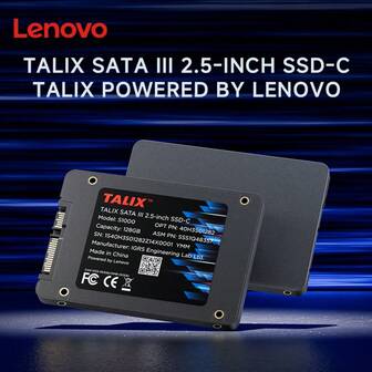 Lenovo 联想 Talix SATA III 2.5 英寸高速固态硬盘 (SSD)，C 接口，存储容量可选 128GB、256GB、512GB、1TB、2TB，读写速度分别为 560/500 MB/s，低延迟，高流畅度，兼容笔记本电脑和台式机，适用于电脑存储、高性能硬盘、高速数据传输、固态硬盘，适合办公用户和家用电脑用户。