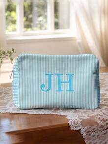 Customized Name Makeup Bag, Customized Makeup Organizer Bag, Monogram Cosmetic Bag, Bridesmaid Box, Toiletry Cosmetic Bag, Nursing Bag, Embroidered Bag, Toiletry Bag, Travel Makeup Bag, Unique Waffle Design, Space-Saving, Elegant, Fashionable, Tidy, Minimalist, Casual, Unique Personalized Gift, Suitable As Valentine's Day Gift - Multicolor - View 3