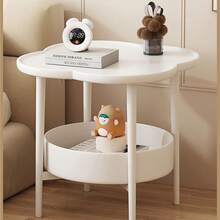 1 pezzo Comodino moderno minimalista di colore crema con bordo a quadrifoglio, mobile da comodino a forma floreale creativa, con superficie curva per uso domestico - Multicolore - Visualizzare 9