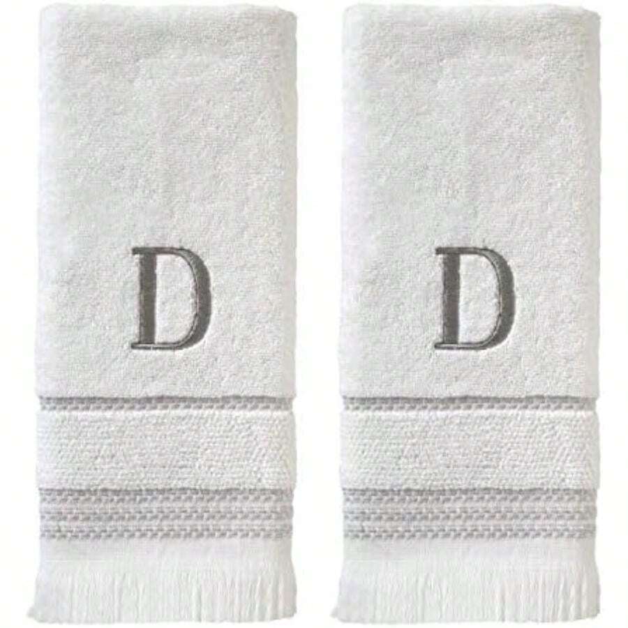 SKL Home - Toalla de Mano Casual Monograma (Paquete de 2), M, 16 x 26, Color Blanco(16x26 Juego de toallas de mano, D) - Multicolor - Ver 1