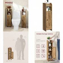 Small Bathroom Storage Corner Floor Cabinet With Door 20 X 18 X 80 Cm Bathroom Organizer Narrow Toilet Paper Storage Cabinet Adjustable Shelves Honey Brown UBBK310K01 - 蜜棕色 - 查看 1