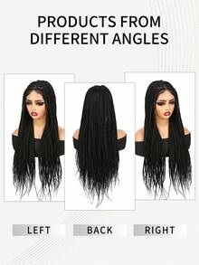 30 Inch Full Lace Long Box Braiding Hair Wigs Black Hair With Baby Bangs Synthtic Braided Hair Wig Hand-Woven Box Braids Low Temperature Fiber Look Natural Fashion Extension Hair Wigs For Women Wear Party Cosplay Daily And Music Festival