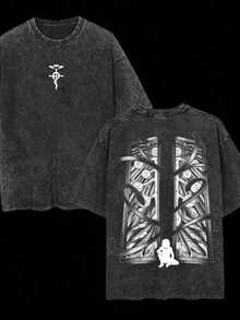 One Piece, Camiseta de Algodón Lavado para Hombre, Estilo Retro Anime - Fullmetal Alchemist, Impresión a Doble Cara, Camiseta de Anime Manga Lavada, Un Regalo para Fanáticos y Entusiastas del Anime, 100% Algodón, 180g de Peso - Verde - Ver 6
