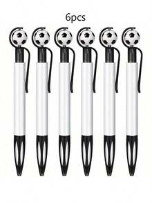 6支/套 足球造型按动式圆珠笔 - 黑色墨水，学生文具，适合学校和办公室使用，软握笔身，返校必备，节日礼物，学生奖品