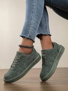 Women's Casual Low-Top Sneakers, Comfortable, Fashionable, Breathable, Soft Sole, Lightweight, Daily Wear, Skate Shoes - Army Green - View 11