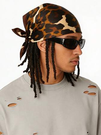 1PC Luxury Brand Leopard Print Scarf, Men And Women Silk Square Scarf, Casual Multi-Functional Decoration, Small Neck Scarf, Suitable For Hip-Hop, Matching.