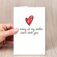 1PC So Many Of My Smiles Start With You Heart Illustration Greeting Card With Envelope Romantic Love Quote Design For Valentine's Day, Ideal For Friends, Lovers, Colleagues, Anniversary And Special Occasion Gift