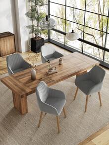 Goeurvant Modern Vertical-Stripe Upholstered Dining Chairs With Armrests And Solid Wood Legs For Dining Room, Kitchen, Living Room - Set Of 2 / Set Of 4 / Set Of 6 - Light Gray - 淺灰色 - 查看 2