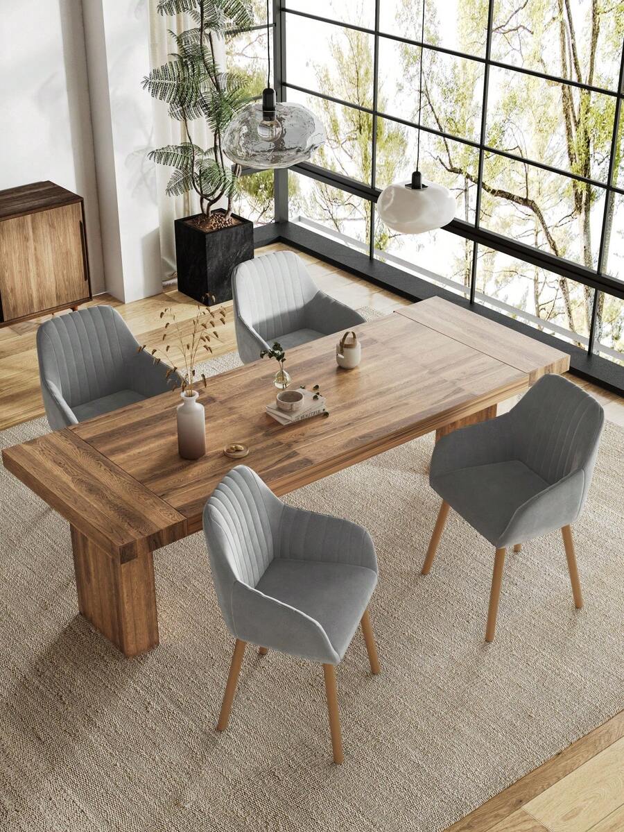 Goeurvant Modern Vertical-Stripe Upholstered Dining Chairs With Armrests And Solid Wood Legs For Dining Room, Kitchen, Living Room - Set Of 2 / Set Of 4 / Set Of 6 - Light Gray - Light Grey - View 1