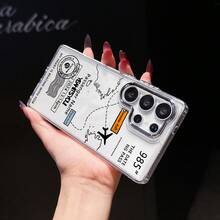 Diseño de tarjeta de embarque de avión, funda transparente con agujeros grandes y galvanizada, apta para iPhone 17, 17 Pro Max, 16 Pro Max, 15, 14 Plus, 13, 12, 11, X, XR, XS Max, así como Galaxy S20, S21, S22, S23, S24, S25 y A02-A73 M F NOTE. También es compatible con VIVO V, Y02-Y93, MOTO G04-G86, EDGE, OPPO A, RENO, Honor X6-X9 90, Redmi  y  PIXEL 7, 8, 9, 10. Esta funda protectora ofrece resistencia a golpes y caídas gracias a su estructura duradera, lo que la convierte en una opción ideal para uso personal o como regalo de Navidad o festivo, adecuada tanto para hombres como para mujeres. - transparente - Ver 5