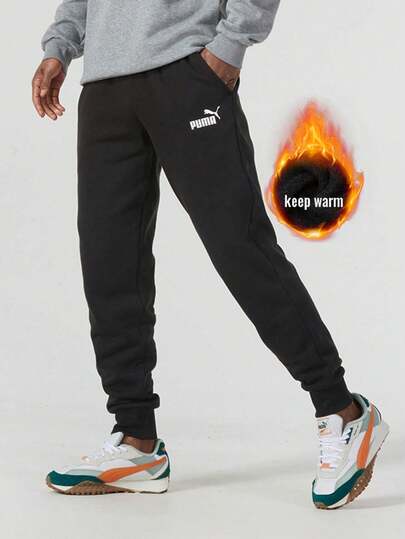 Puma 男士抓绒内衬运动裤，日常户外学生运动裤，拉绒内衬，慢跑，健身，抽绳裤脚，休闲裤，682724-01