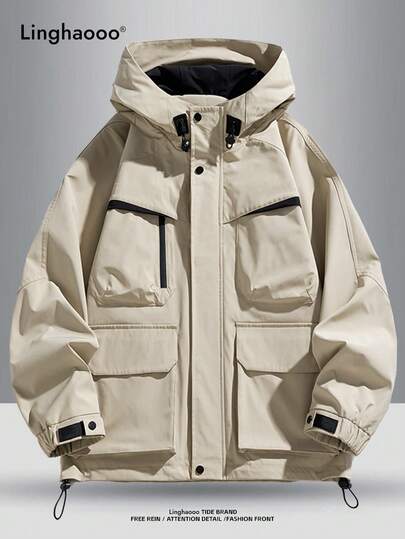 Men's Casual Loose Fit Jacket With Front Zipper Pockets, Soft And Comfortable, Suitable For Outdoor Activities, Spring And Autumn