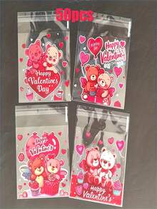 25/50/100pcs Valentine's Day Self-Adhesive Red Bear & Cute Little Bear Print Transparent Packaging Bags/Reticule/ - No-Seal Opening/ Closure, Gift Wrap For Parties, Birthdays, Valentines - Bulk Bundle - Multicolor - View 16