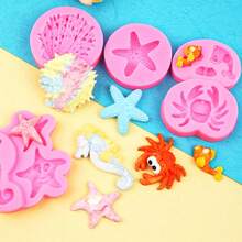 Reusable Silicone Cake Baking Molds, Suitable For Children's Day And Valentine's Day, Ideal For Parties And Christmas (Multi-Color, 5 Styles), Ocean-Themed Silicone Molds Including Seahorse, Crab, Starfish, Shell, Seaweed, And Coral Designs, Perfect For Cupcake Decorations, Candies, Chocolate, And Gummies - Multicolor - View 3
