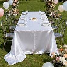 1pc White Satin Tablecloth, Wrinkle & Stain Resistant, Washable - Suitable For Home, Wedding, Party, Cafe, Picnic, Rectangular Shape, Multiple Sizes Available
