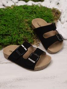 1 Pair Kids Hook And Loop Design Comfortable Soft Bottom Simple Fashion Flat Sandals, Suitable For Summer - Black - View 4