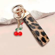 1 Stück Kirsche Legierung Leoparden Muster Leder Auto Schlüsselanhänger! Kreative unisex Schlüsselanhänger Accessoire, Kirsche Legierung Material + Leoparden Muster Leder Design, modisch und einzigartig, langanhaltend und leicht zu tragen, verleiht Stil und hilft Schlüssel zu identifizieren, unverzichtbares Accessoire für Autobesitzer - Verschiedenfarbig - Übersicht 4