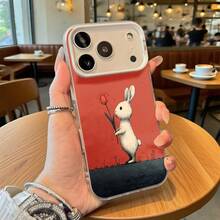 Funda de Teléfono Diseño de Conejo Rojo Sosteniendo Flor para iPhone 14 13 12 11 Pro Max y  Galaxy S23 S22 S21 Plus Opción de Regalo Ideal para Todas las Estaciones - Plateado - Ver 2