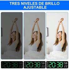 Reloj Digital de Pared Reloj Digital de 16 Pulgadas Despertador Inteligente Reloj Despertador Digital con Hora, Fecha, Temperatura, Despertador, Brillo Ajustabl - Negro - Ver 5