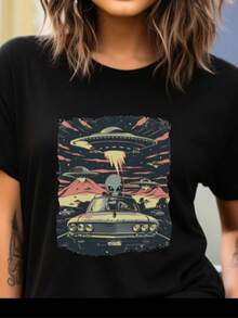 Aliens Coming Shirt, Alien Invasion, Alien Invasion Shirt, Alien Shirt For Women, Alien Shirt For Men, Alien Shirt For Women, Retro Shirt - 黑色 - 查看 1