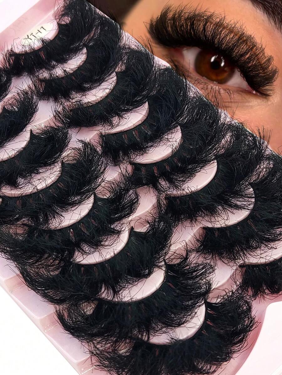 HBZGTLAD 8 Pairs Thick & Dense False Eyelashes, Natural & Fluffy Wispy Cat Eye Lashes, Faux Mink 3D Fluffy Russian Lash Extensions, Reusable For Daily Wear & Practice - Fluffy Lashes - View 1