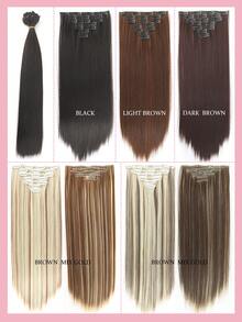 Clip In Hair Extensions 7 Pieces/Set 16 Clip Hair Extensions Black Long Straight Hair Natural Gradual Change Wig Heat Resistant Fiber Synthetic Hairpieces For Women Girls Daily Use - Multicolor - View 2