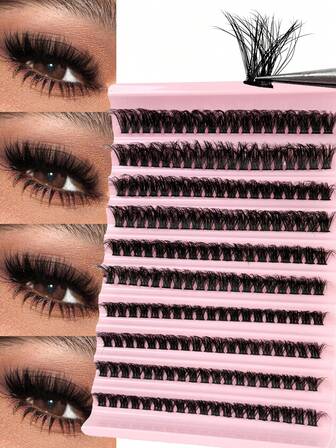 200 piezas de pestañas individuales rizado D, extensión de pestañas individuales volumen 80D esponjosas de 12-18 mm de largo, mezcla de pestañas postizas despeinadas y espesas, pestañas de racimo suaves y reutilizables para DIY en casa