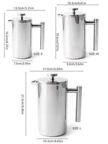 1 pièce Cafetière à piston en acier inoxydable 304 argent de 350/800/1000 ml, théière multifonction pour usage domestique, mousseur à lait, résistant à la chaleur et incassable, pot en acier inoxydable 304 3-en-1 pour café filtre, infusion de thé, moussage de lait - Multicolore - Voir 2