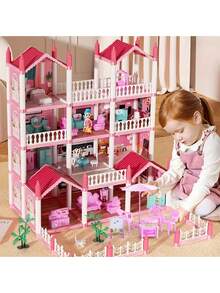 Dollhouse, DIY Colorful Villa Dollhouse, Girls Pretend Play DIY Dollhouse Set - Toys For Girls, Birthday/Christmas Gifts, Suitable For Children Aged 3-8+ (Random Color Accessories)